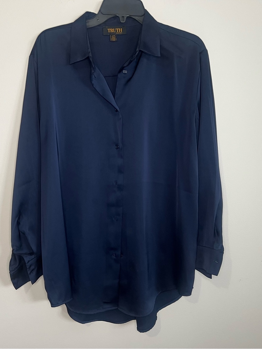 TRUTH Navy Silk-Look Button Down Blouse